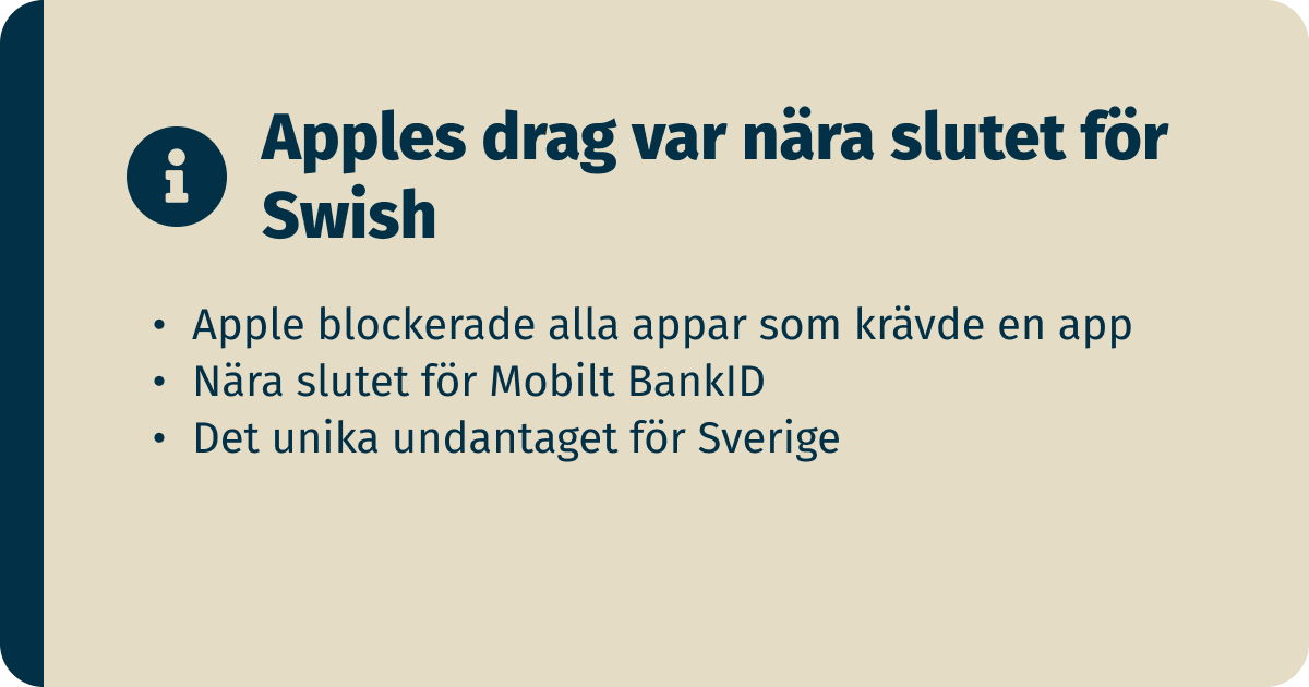 Företaget Apple blockerade Swish och BankID